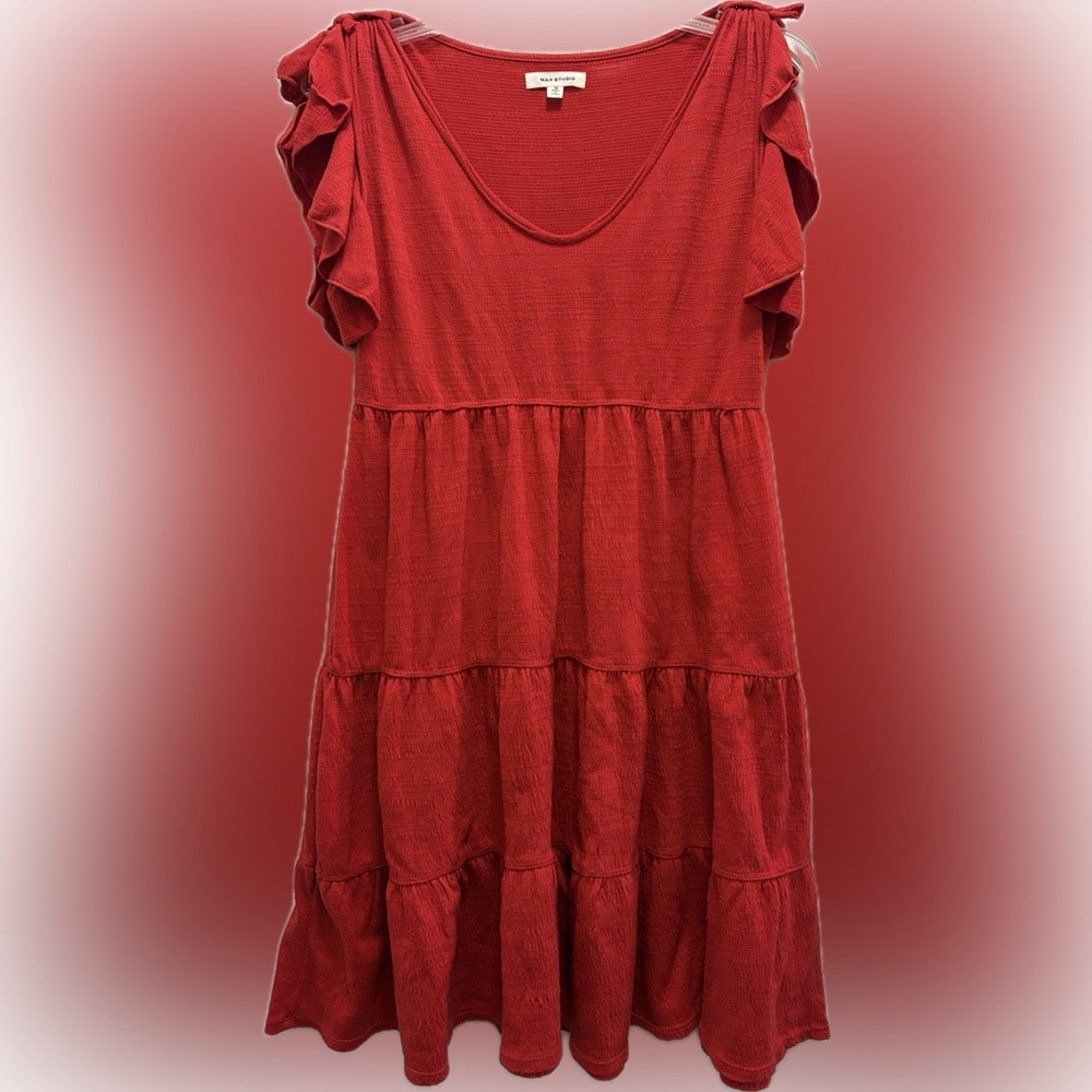 Max Studio Red Scoop Neck Textured Top